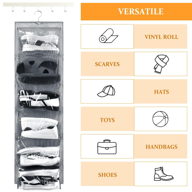 Barydat 3 Pcs Dual Sided Hanging Shoe Organizer 12 Clear Pockets Mesh Hanging Shoe Rack Holder with Rotating Hanger for Closet Storage Men Women Handbags Kids Clothing, Grey, White and Black - Image 5