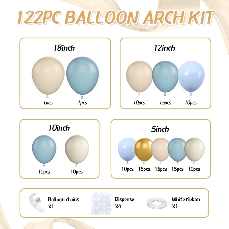 Sowide Dusty Blue Balloon Arch Kit,122Pcs Light Blue Sand White Metallic Gold Matte Balloons for Kids Boy Baby Shower Decorations Wedding Graduation Bridal Engagement Birthday Party Supplies - Image 2