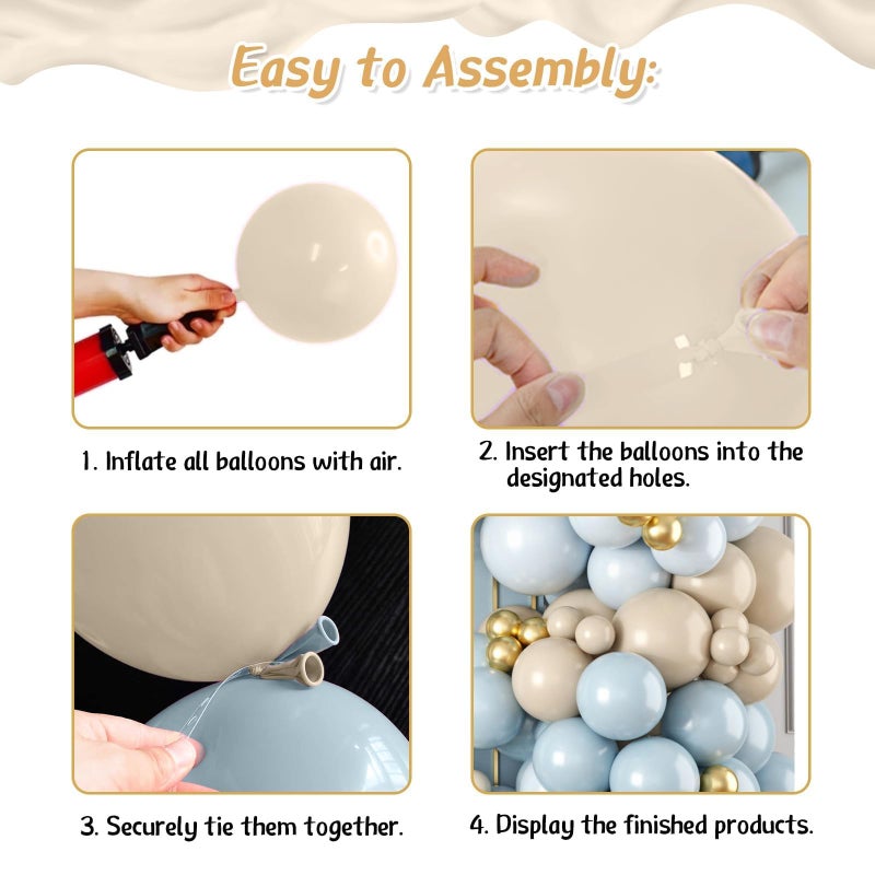 Sowide Dusty Blue Balloon Arch Kit,122Pcs Light Blue Sand White Metallic Gold Matte Balloons for Kids Boy Baby Shower Decorations Wedding Graduation Bridal Engagement Birthday Party Supplies - Image 3