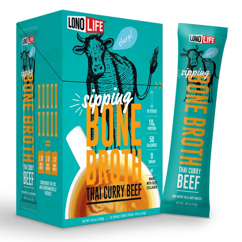 LonoLife Thai Curry Beef Bone Broth Powder Mix  GrassFed 10g Protein  CollagenRich Keto  Paleo Friendly  Natural Ingredients  10 Portable Stick Pack Servings - Image 3
