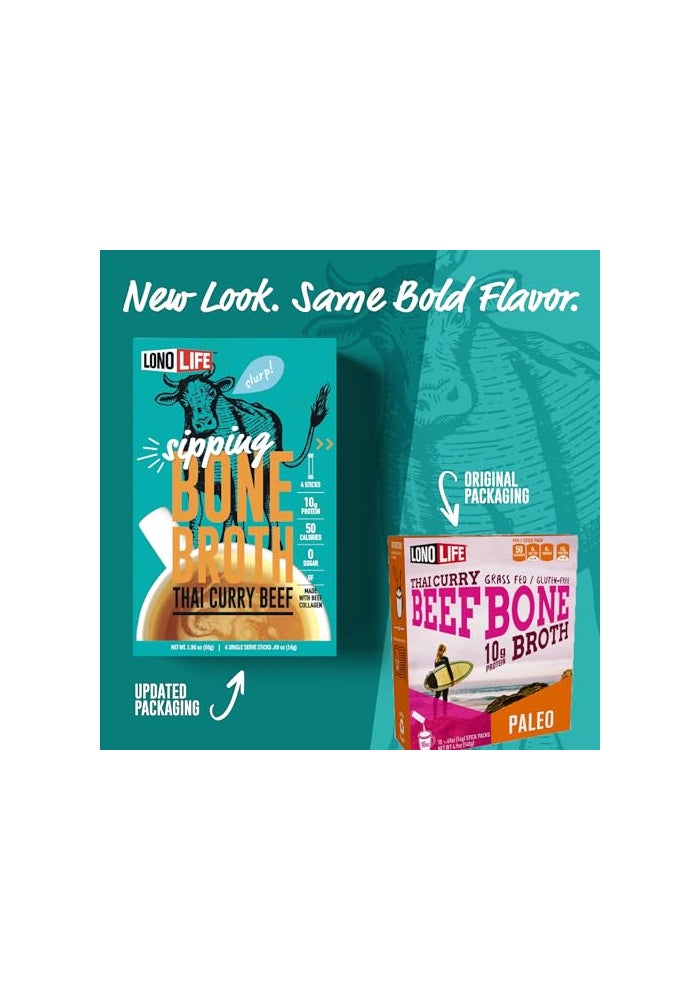 LonoLife Thai Curry Beef Bone Broth Powder Mix  GrassFed 10g Protein  CollagenRich Keto  Paleo Friendly  Natural Ingredients  10 Portable Stick Pack Servings - Image 5