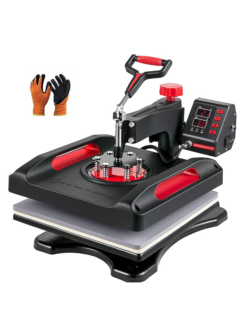 IMPRESOMATIC 38x38cm Digital Heat Press Machine Swing Away Machine 360° Rotation Sublimation T-Shirt Transfer Printing Machine for Mugs Hats Plates Bags Pillows Mousepad with Heat Resistant Gloves  - Image 1