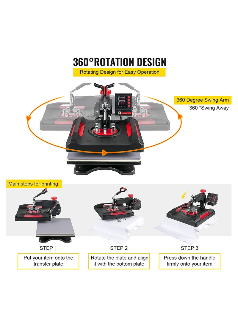 38x38cm Digital Heat Press Machine Swing Away Machine 360° Rotation Sublimation T-Shirt Transfer Printing Machine for Mugs Hats Plates Bags Pillows Mousepad with Heat Resistant Gloves - pzsku/Z7D1F6160CF7314255ECAZ/45/_/1712402802/1ef5d932-4e3d-46ed-b49b-92a0ced5db2c