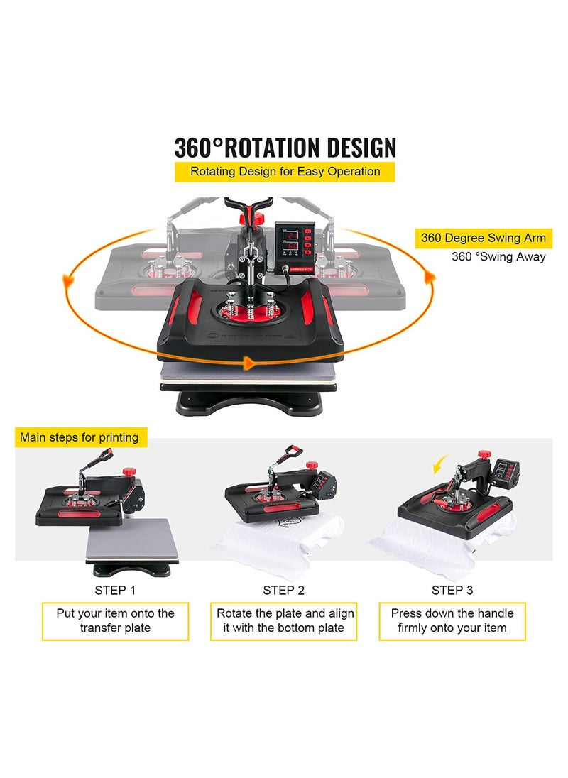 IMPRESOMATIC 38x38cm Digital Heat Press Machine Swing Away Machine 360° Rotation Sublimation T-Shirt Transfer Printing Machine for Mugs Hats Plates Bags Pillows Mousepad with Heat Resistant Gloves  - Image 4
