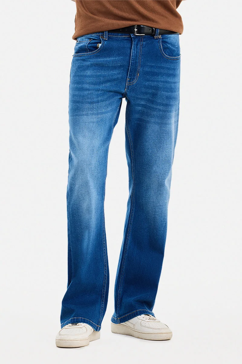 سنيتش Blue Solid Flared Fit Casual Jeans