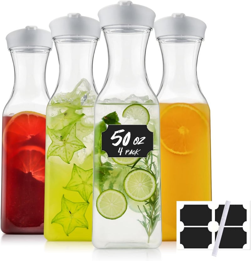 Cuiselect 50 Oz Water Carafe with Lids, Square Plastic Pitcher for Mimosa Bar, Drinks, Milk, Iced Tea, Juice Container for Fridge, BPA-Free, NOT DISHWASHER SAFE (4 Pack) - Image 1