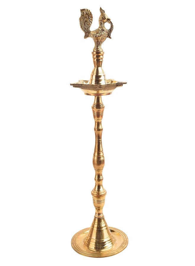 SATVIK 13 Inch Pure Brass Peacock Kerala Diya for Home Temple and Inauguration Use | Traditional Standing Deepam for Pooja, Diwali Decoration, Housewarming Gift - Image 1