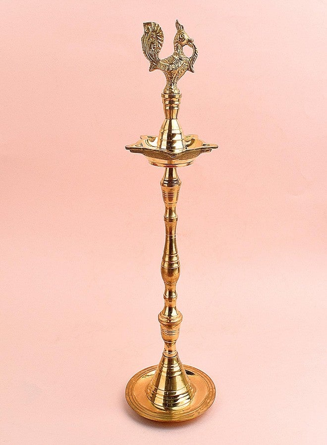 SATVIK 13 Inch Pure Brass Peacock Kerala Diya for Home Temple and Inauguration Use | Traditional Standing Deepam for Pooja, Diwali Decoration, Housewarming Gift - Image 2