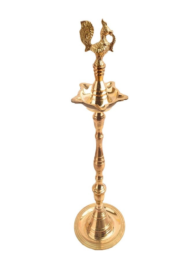 SATVIK 13 Inch Pure Brass Peacock Kerala Diya for Home Temple and Inauguration Use | Traditional Standing Deepam for Pooja, Diwali Decoration, Housewarming Gift - Image 3