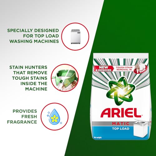 Ariel Matic Detergent Powder Top Load - 1kg | Removes 100 Tough Stains in 1 wash | Specially Designed for Washing Machines | Fresh Fragrance - Image 4