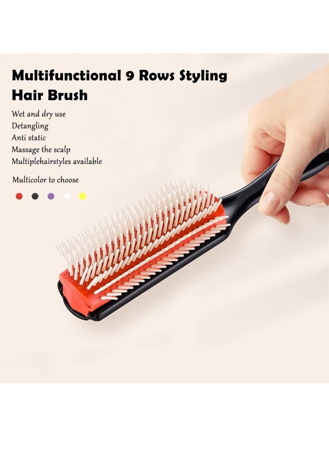 فرشاة شعر مكونة من 9 صفوف، فرشاة شعر سهلة التنظيف وقابلة للإزالة لتصفيف الشعر وفك التشابك وتشكيل الشعر وتنعيمه وتجفيفه بالمجفف وفصله وتحديد تجعيدات الشعر المجعد... (أحمر) - Image 3
