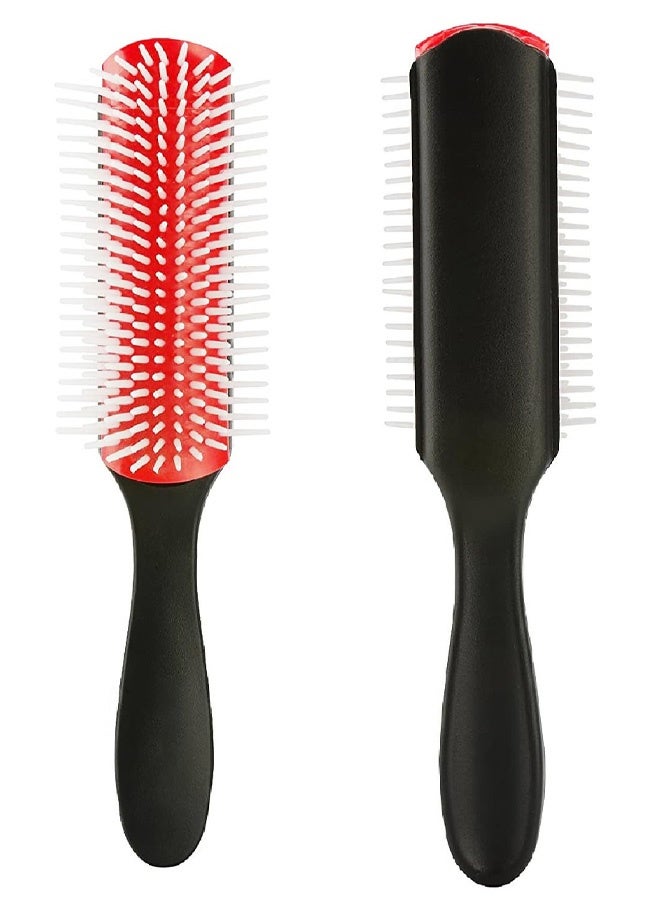 فرشاة شعر مكونة من 9 صفوف، فرشاة شعر سهلة التنظيف وقابلة للإزالة لتصفيف الشعر وفك التشابك وتشكيل الشعر وتنعيمه وتجفيفه بالمجفف وفصله وتحديد تجعيدات الشعر المجعد... (أحمر) - Image 1