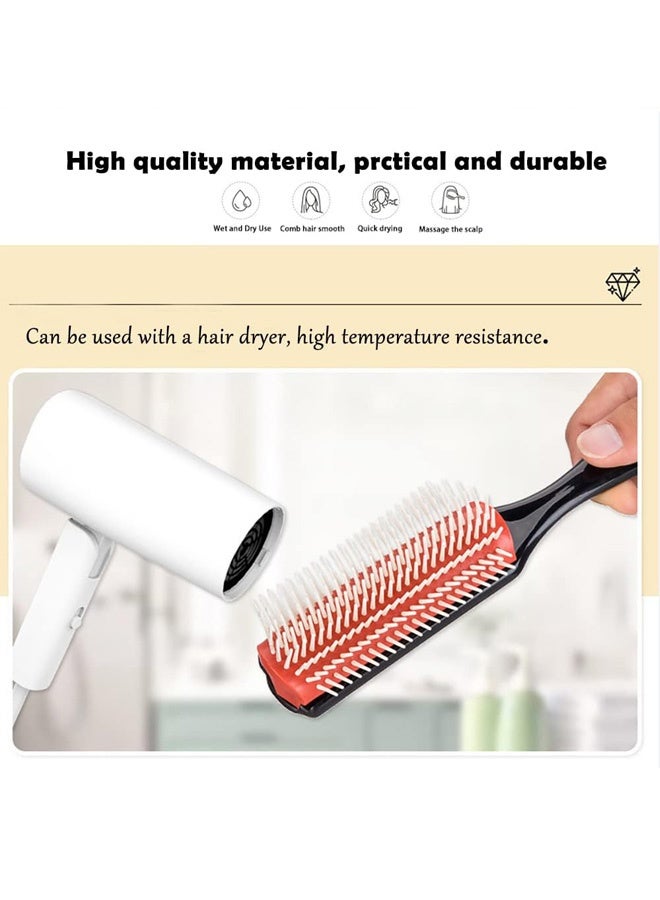 فرشاة شعر مكونة من 9 صفوف، فرشاة شعر سهلة التنظيف وقابلة للإزالة لتصفيف الشعر وفك التشابك وتشكيل الشعر وتنعيمه وتجفيفه بالمجفف وفصله وتحديد تجعيدات الشعر المجعد... (أحمر) - Image 4