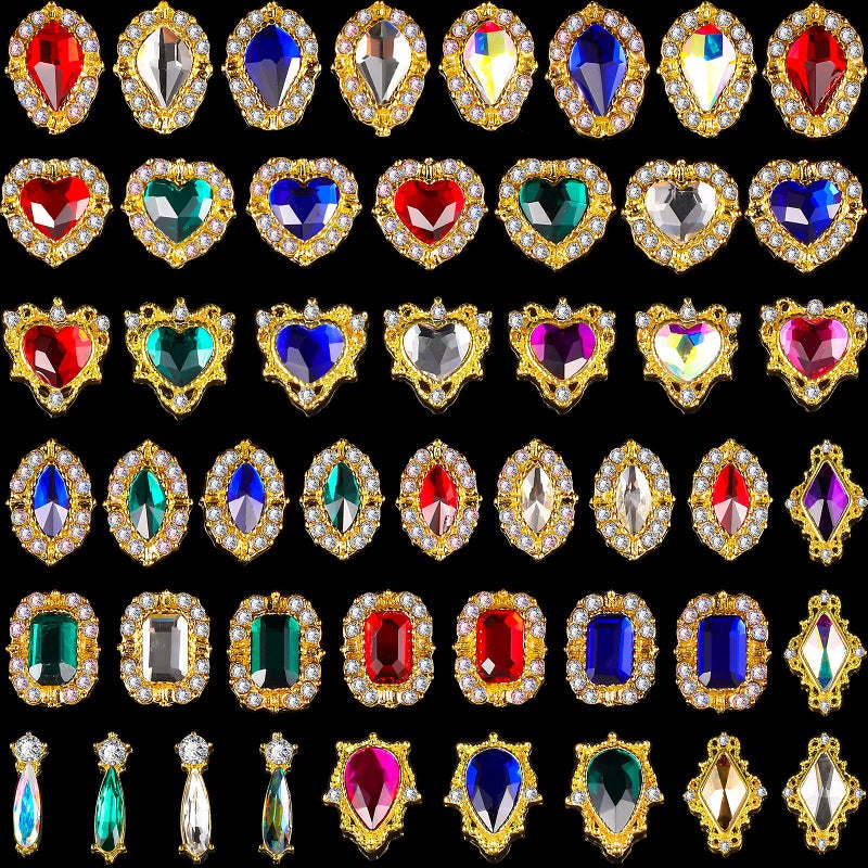 Leelosp Leelosp 48 Pieces Luxury 3D Nail Charms Rhinestones Colorful Shiny Diamonds Metal Crystals Jewelry Nail Decoration Alloy Heart Drop Mix Size Beauty DIY Studs Decor 