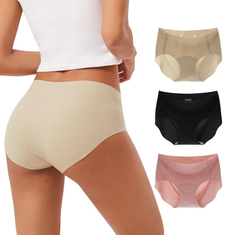 INNERSY Women's Seamless No Show Hipster Panties Invisible Light Underwear 3-Pack(Black/Brick Red/Nude,Large) - Image 1