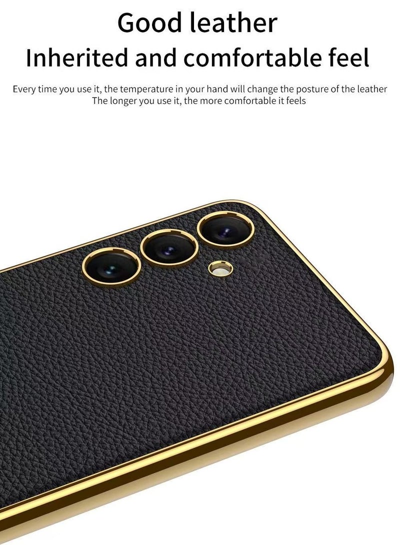 Compatible with Samsung S24Ultra Case, Deluxe Gold Plated Leather Business Premium Classic Case, Anti-Slip, Scratch Resistant Case (Black) - Image 4
