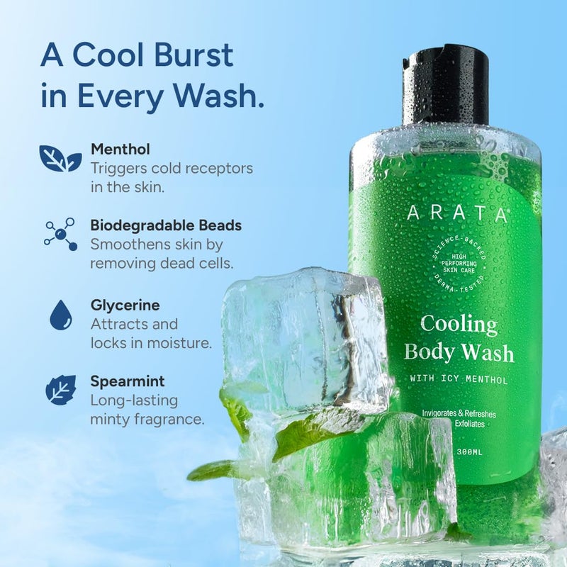 Arata Cooling Exfoliating Body Wash with Menthol Glycerine Smooth Hydrated Skin Protects Skin Barrier Body Wash for Women Men Paraben SiliconeFree For All Skin Types 300ml - Image 3