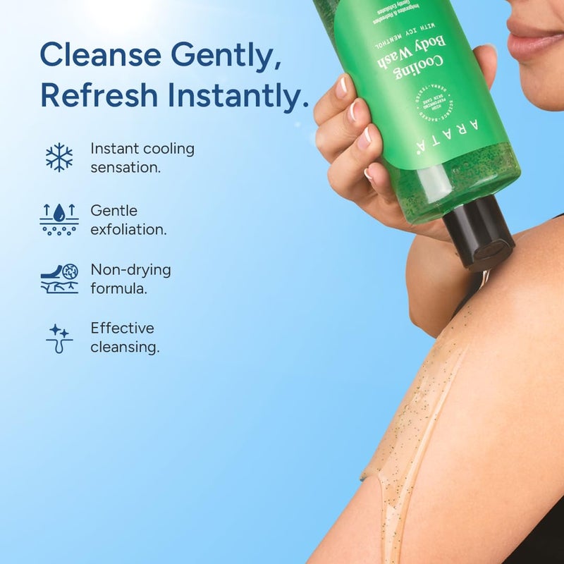 Arata Cooling Exfoliating Body Wash with Menthol Glycerine Smooth Hydrated Skin Protects Skin Barrier Body Wash for Women Men Paraben SiliconeFree For All Skin Types 300ml - Image 2
