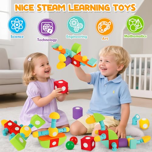 Hodurgyi 26 PCS Magnetic Foam Blocks STEM Preschool Toys for Children Magnetic Building Blocks for Toddlers Kids Bath Toys and Montessori Sensory Toys Birthday for Boys Girls Age 3 4 5 6 - Image 5