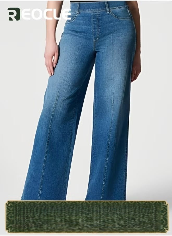 REOCLE Women's Leg Jeans Mid-Rise Stretchy Baggy Jeans Loose Stretchy Lightweight Jeans High Waist Wide Leg Straight Denim Pants with Pockets - Image 1