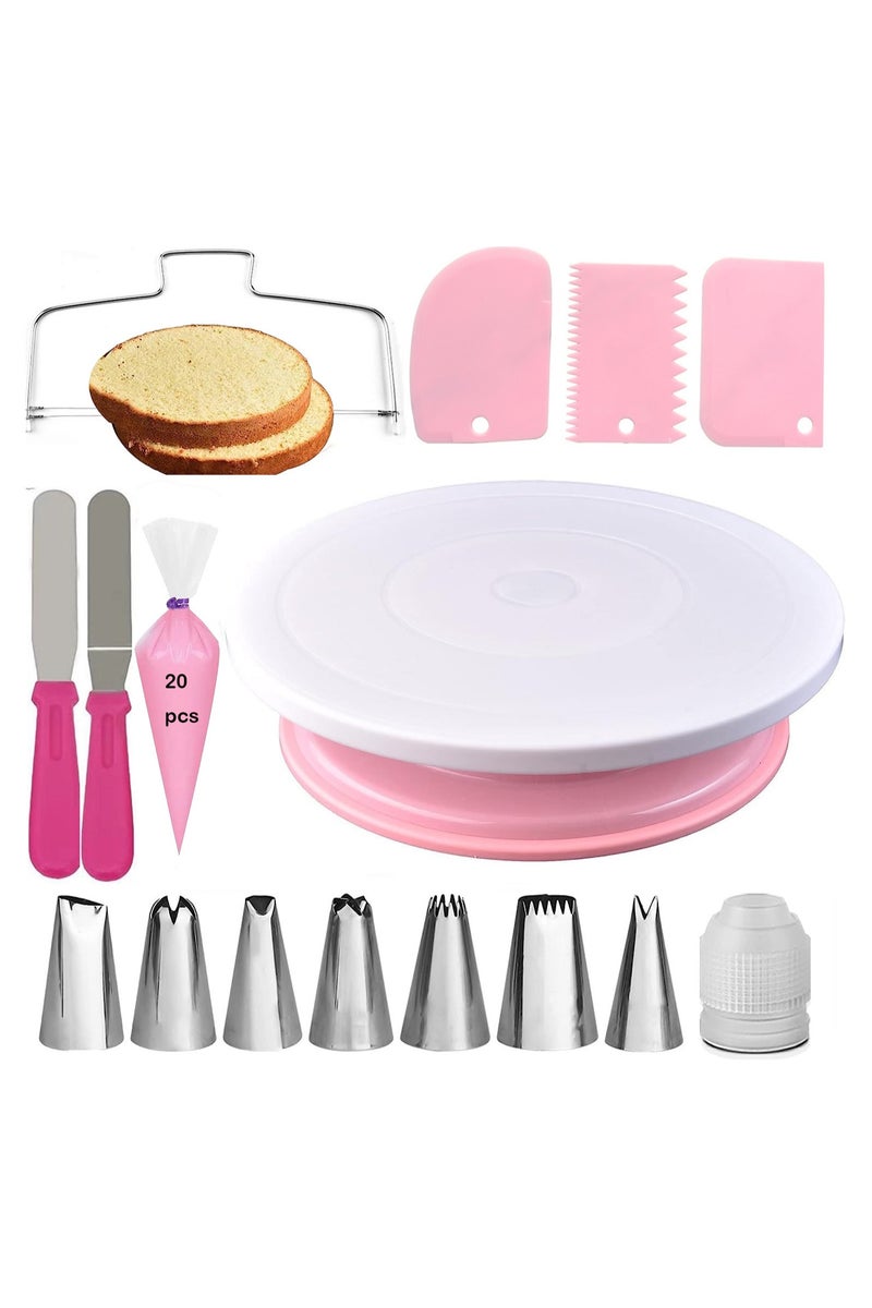 35PCs Cake Turntable and Leveler-Rotating Cake Stand with Non Slip pad-7 Icing Tips and 20 Bags- Straight & Offset Spatula-3 Sc Set -Baking Tools - Image 1