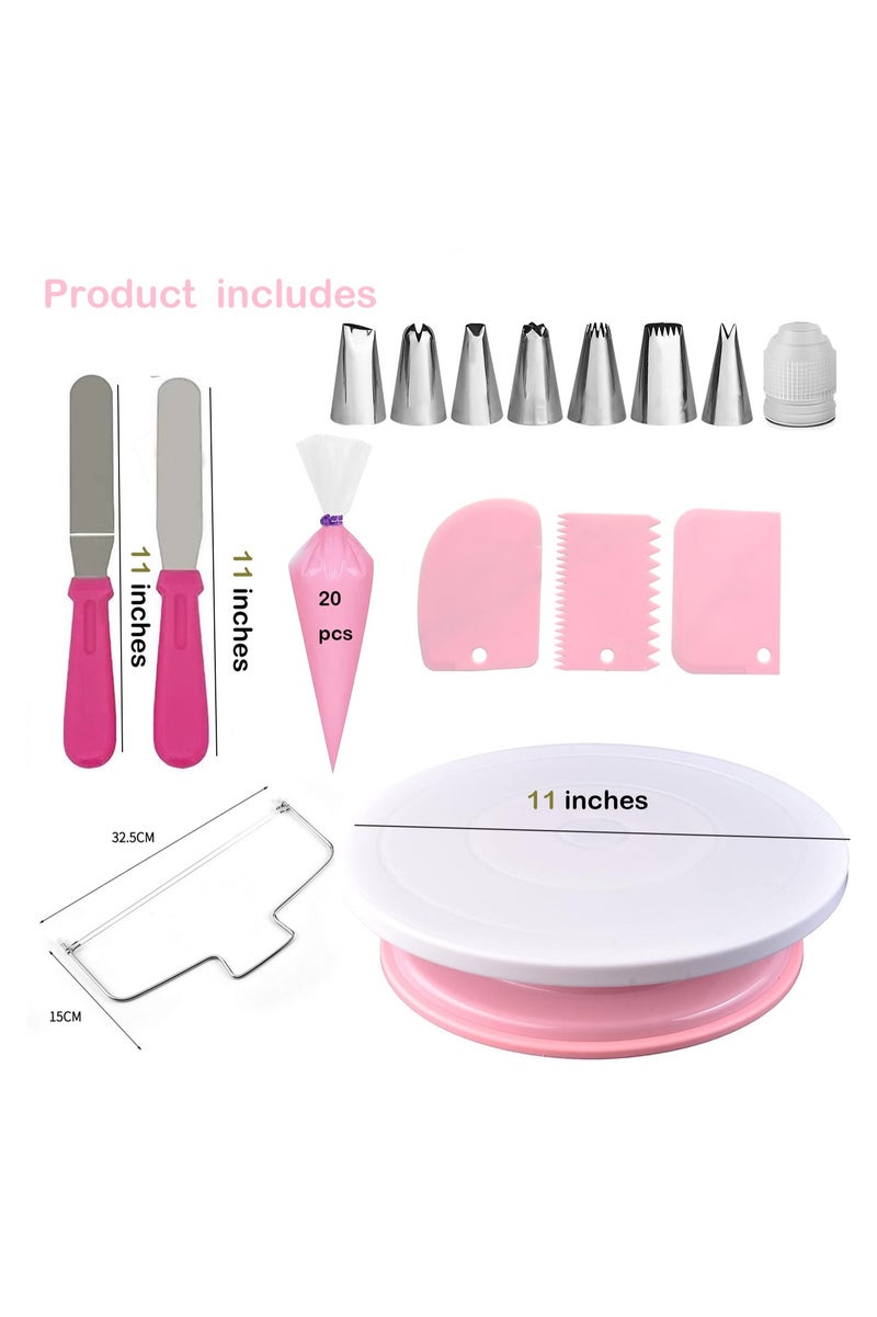 35PCs Cake Turntable and Leveler-Rotating Cake Stand with Non Slip pad-7 Icing Tips and 20 Bags- Straight & Offset Spatula-3 Sc Set -Baking Tools - Image 2