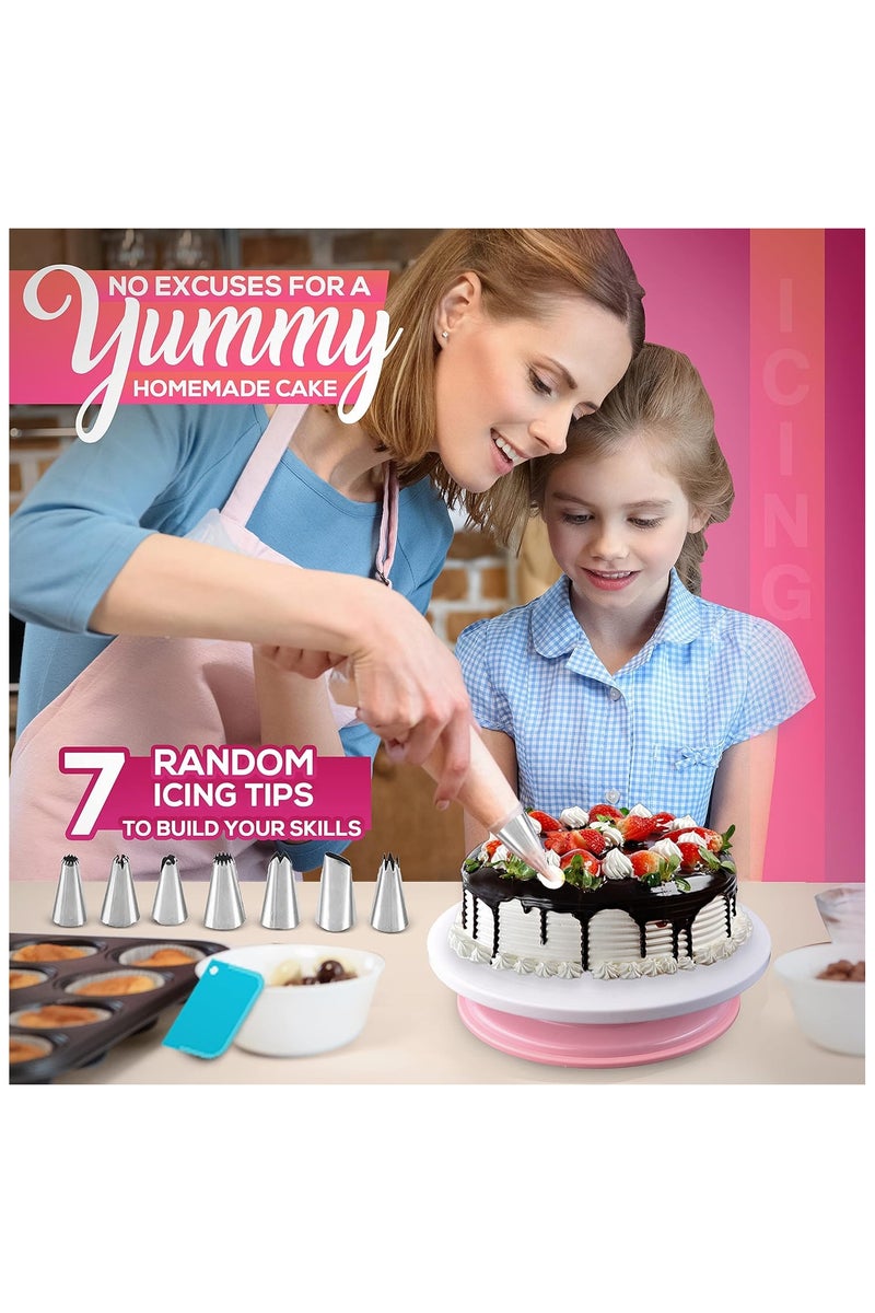 35PCs Cake Turntable and Leveler-Rotating Cake Stand with Non Slip pad-7 Icing Tips and 20 Bags- Straight & Offset Spatula-3 Sc Set -Baking Tools - Image 5
