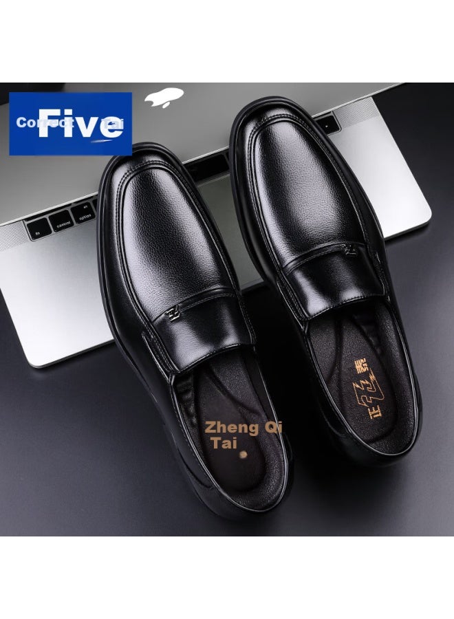 Chintai First Layer Cowhide Men's Business Casual Loafers Breathable Slip-on Shoes Jz0211 Black Size 43 - Image 2