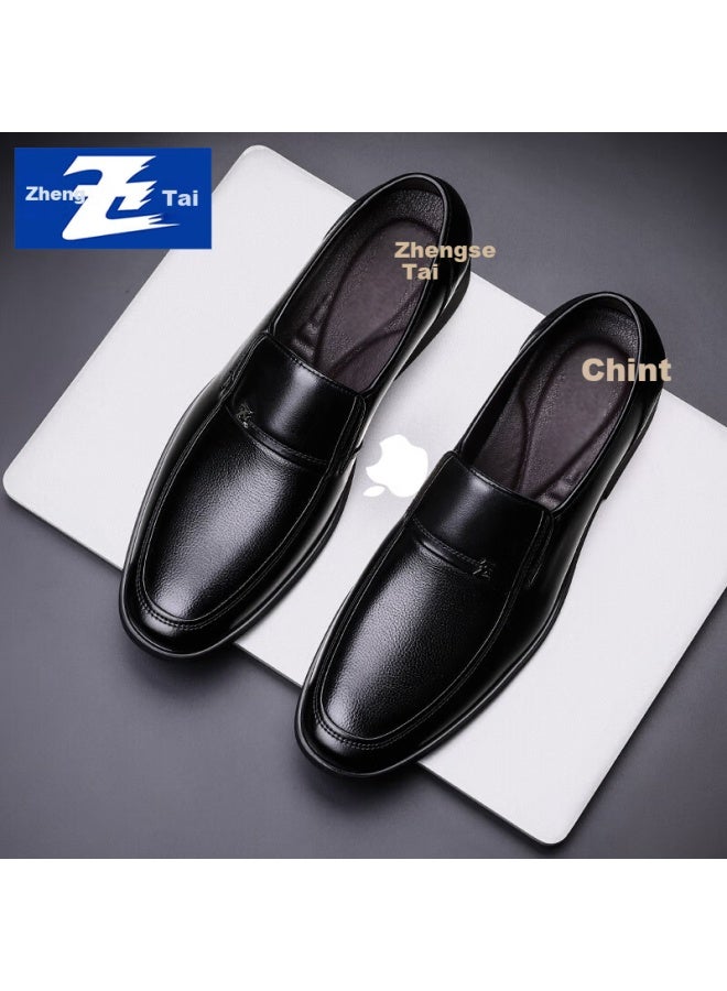 Chintai First Layer Cowhide Men's Business Casual Loafers Breathable Slip-on Shoes Jz0211 Black Size 43 - Image 3