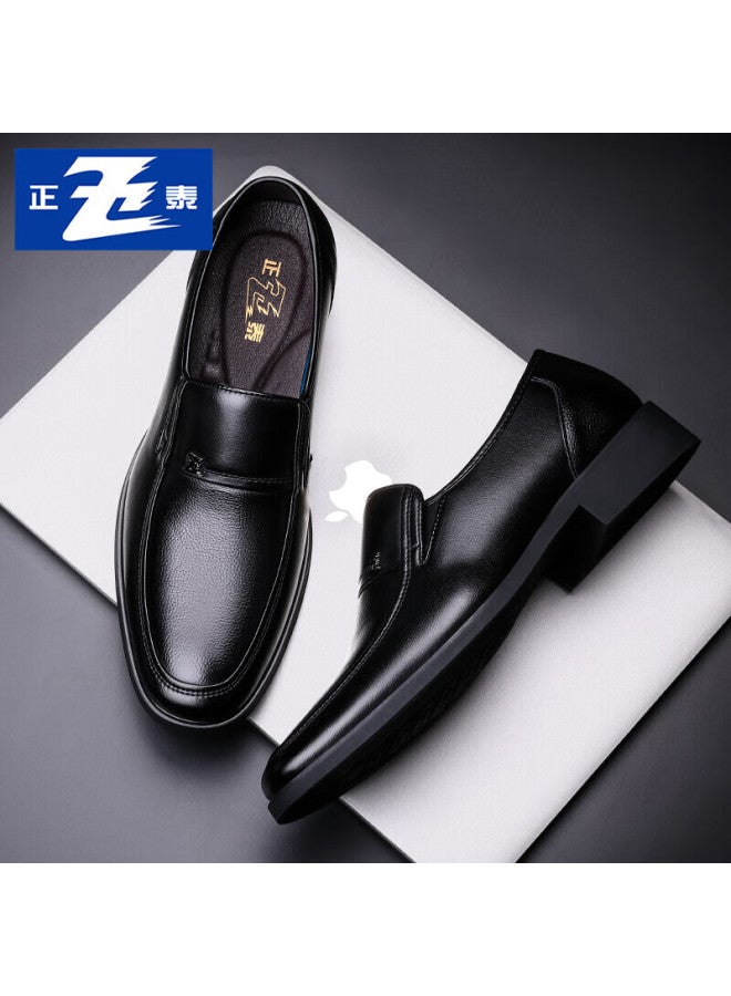 Chintai First Layer Cowhide Men's Business Casual Loafers Breathable Slip-on Shoes Jz0211 Black Size 43 - Image 1