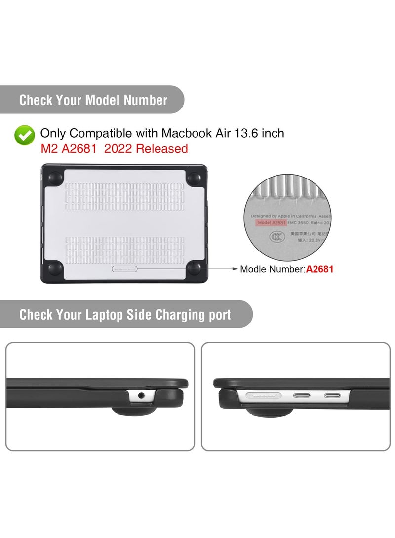 Case for MacBook Air 13.6 Inch M2 2024 2022 Release A3113 M3/A2681 M2 - Anti-Cracking Anti-Fingerprint Hard Shell - Soft TPU Bumper + PC - Frosted (Clear/Black)  - Image 2