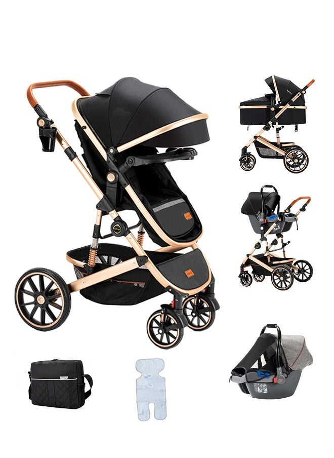 HQ-GAMING Baby Stroller Car Seat Combo 5 in 1 Baby Travel System for Infant Newborn Boy Girl Convertible Reversible Bassinet Stroller Quick Fold Toddler Stroller Sets Black  - Image 1