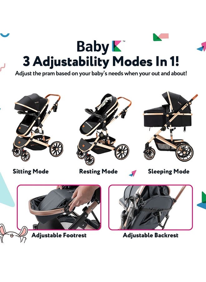 HQ-GAMING Baby Stroller Car Seat Combo 5 in 1 Baby Travel System for Infant Newborn Boy Girl Convertible Reversible Bassinet Stroller Quick Fold Toddler Stroller Sets Black  - Image 3