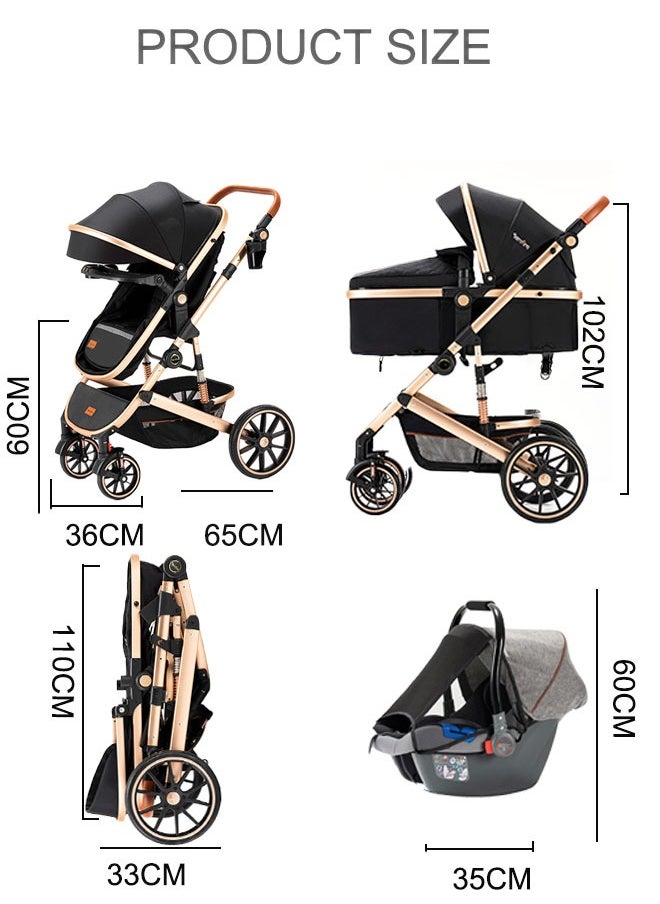 HQ-GAMING Baby Stroller Car Seat Combo 5 in 1 Baby Travel System for Infant Newborn Boy Girl Convertible Reversible Bassinet Stroller Quick Fold Toddler Stroller Sets Black  - Image 2