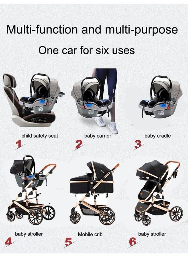 HQ-GAMING Baby Stroller Car Seat Combo 5 in 1 Baby Travel System for Infant Newborn Boy Girl Convertible Reversible Bassinet Stroller Quick Fold Toddler Stroller Sets Black  - Image 4