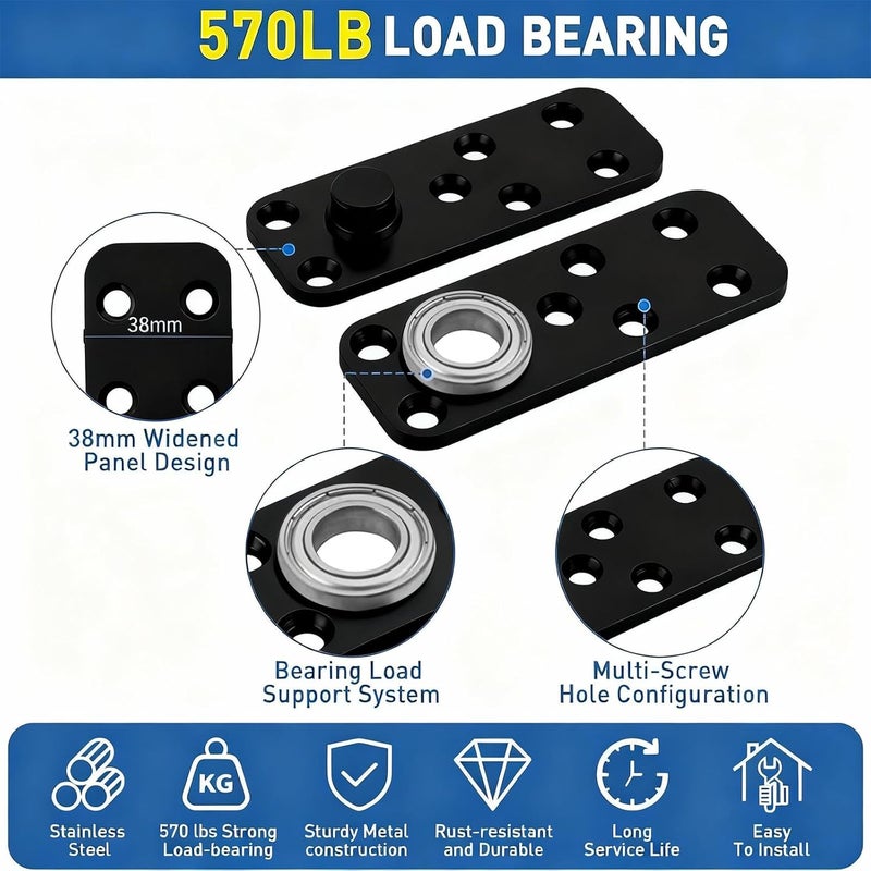 TamBee Heavy Duty Pivot Hinge Hidden Door Hinge - 570 lbs Load, Bearing, Stainless Steel, Rust Resistant, Concealed for Wood Doors, Secret Doors, Hidden Door, Bookcase Door and Bookshelf Door Black - Image 3