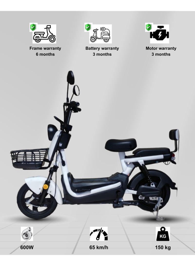 كاميل دراجة كهربائية ITQ-6 Pro للبالغين، بقدرة 600 واط، إطارات مقاس 14 بوصة، مدى يصل إلى 100 كم، مزودة بسلة ومرايا، باللون الأبيض. - Image 1