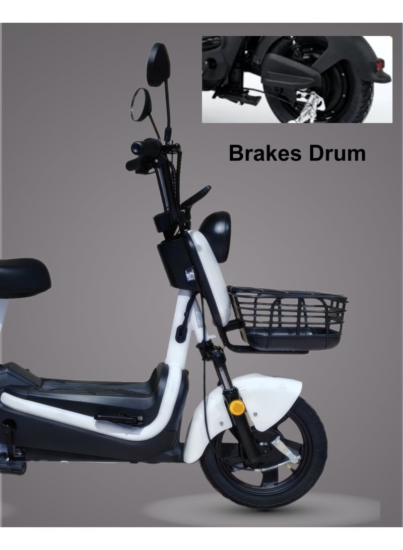 كاميل دراجة كهربائية ITQ-6 Pro للبالغين، بقدرة 600 واط، إطارات مقاس 14 بوصة، مدى يصل إلى 100 كم، مزودة بسلة ومرايا، باللون الأبيض. - Image 3