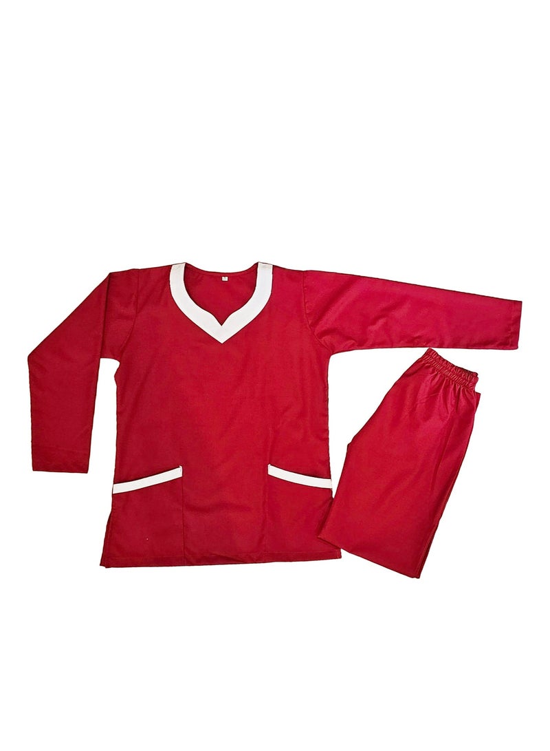 Rannah's Uniform Elegant Long Sleeve Red Scrub Suit with White Accents – Professional and Comfortable - Image 2