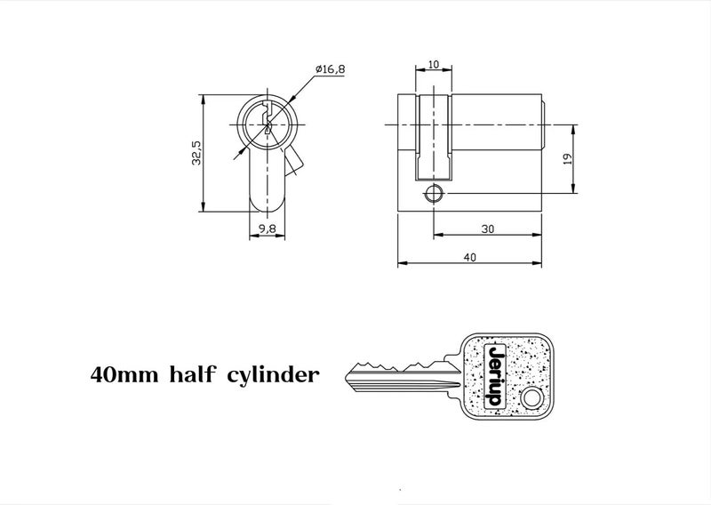 Jeriup Copper Half Cylinder Lock with Nickel Finish for Doors, Key Lock, 40mm, Single Side Open, Anti-Rust, Modern, Nickel - Image 3