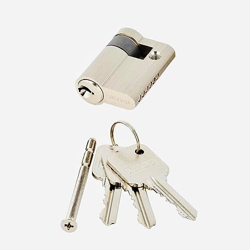 Jeriup Copper Half Cylinder Lock with Nickel Finish for Doors, Key Lock, 40mm, Single Side Open, Anti-Rust, Modern, Nickel - Image 2