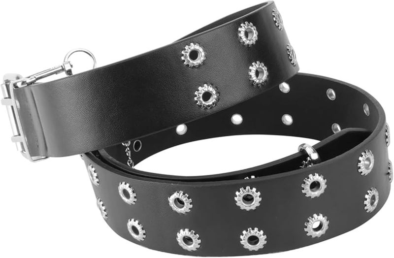 Gear Design Chain Buckle Women Jeans Belt Black Versatile Waistband for Daily Party - Image 1