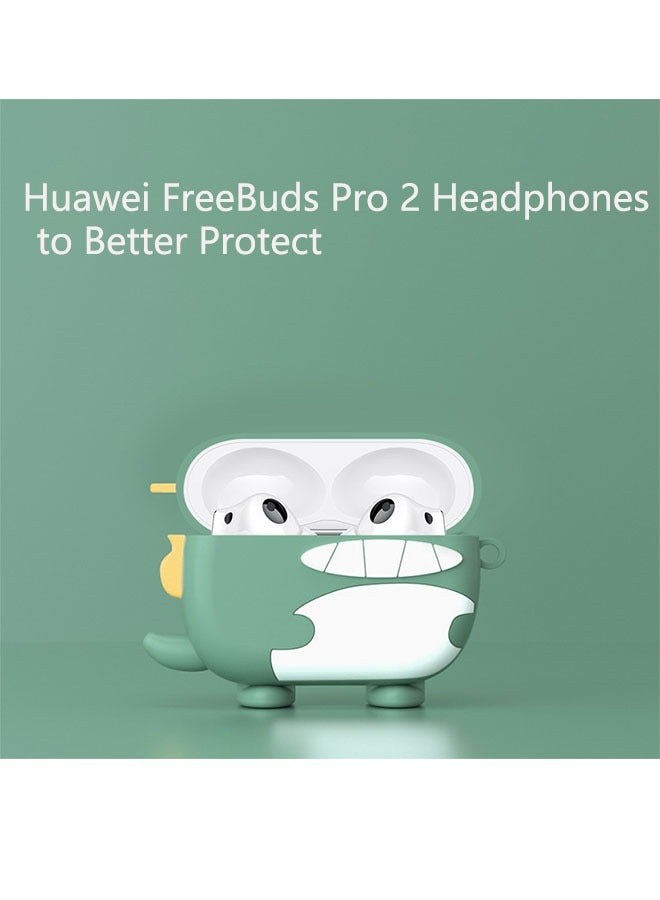 Earphone Case for Huawei Freebuds Pro 2,Creative Cute Cartoon Soft Silicone Dinosaur Protective Bluetooth Headset Cover,Charging Port Accessible (Green) - Image 3