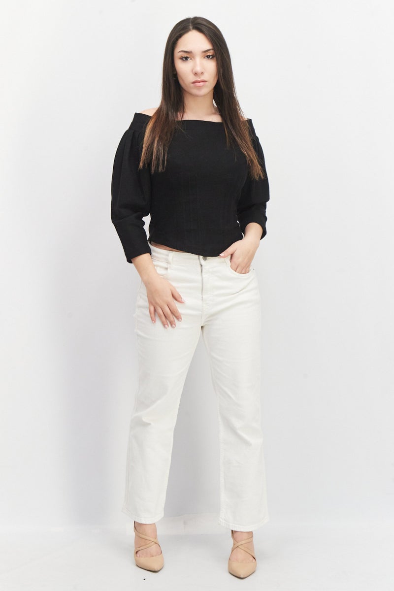 VERO MODA قميص بلا أكتاف طويل الأكمام بسيط للنساء من فيرو مودا، أسود - Image 3