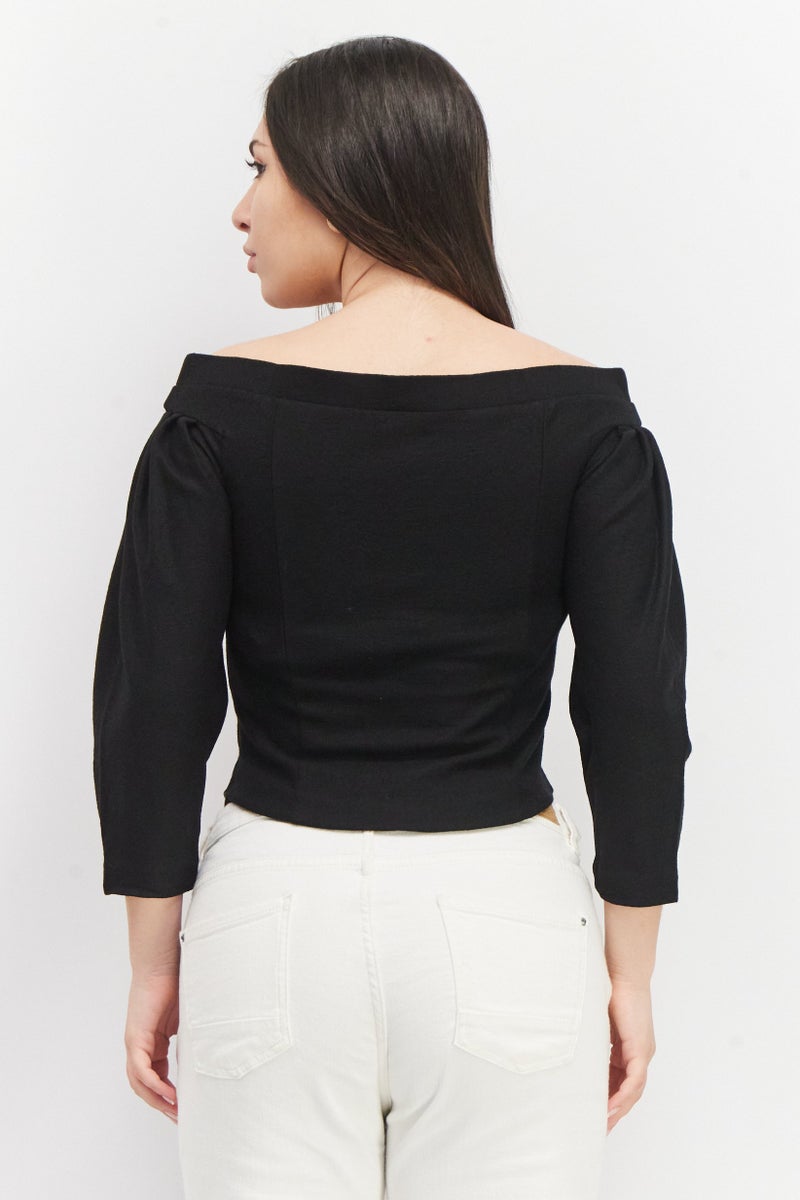 VERO MODA قميص بلا أكتاف طويل الأكمام بسيط للنساء من فيرو مودا، أسود - Image 2