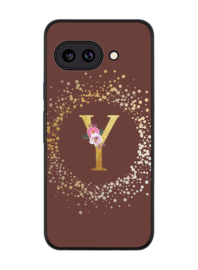 Stylizedd For Google Pixel 9a Case,Slim fit Camera Protection, Shockproof Thin Phone cover  - Custom Monogram Floral - Y  (Brown )