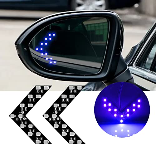 OtpOutopa 2PCS 14-SMD LED Arrow Panel Lights, Auto Parts Concealed LED Marker Clearance Light for Car Rearview Mirror Indicator Turn Signal Sequential Light Bulb Motorcycle Tail Lights (Blue) - Image 3
