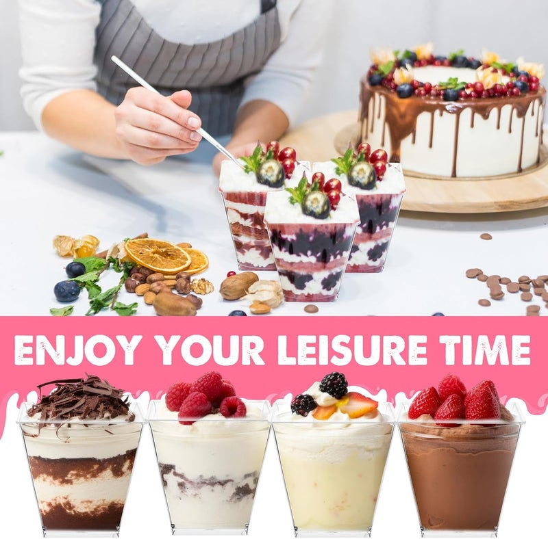 Sawysine 150 Pack 8 oz Plastic Dessert Cups with Lids and Spoons Square Parfait Cups Clear Appetizer Disposable Ice Cream Containers for Cupcake Pudding Snacks Yogurt - Image 4