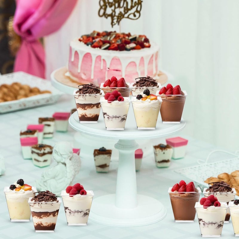 Sawysine 150 Pack 8 oz Plastic Dessert Cups with Lids and Spoons Square Parfait Cups Clear Appetizer Disposable Ice Cream Containers for Cupcake Pudding Snacks Yogurt - Image 5