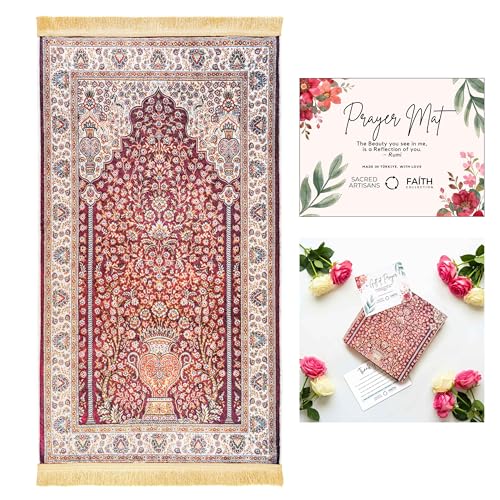 Sacred Artisans Prayer Rug for Men and Women | A Super Soft-Touch Prayer Mat and Meditation Rug for Travel Home & Gift (Ruby Red) - Image 1